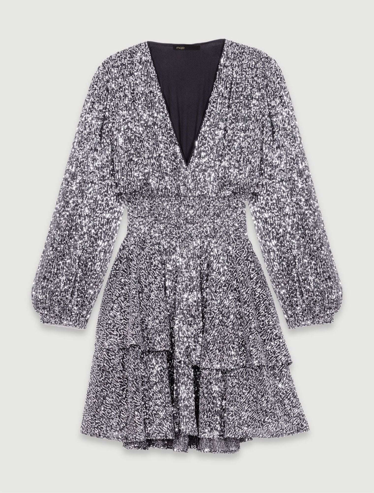 Đầm ngắn ruffle sequin xếp nếp